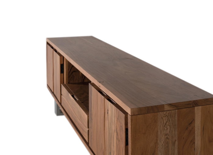 GINER Y COLOMER Meuble TV en bois d'acacia naturel et métal argenté
